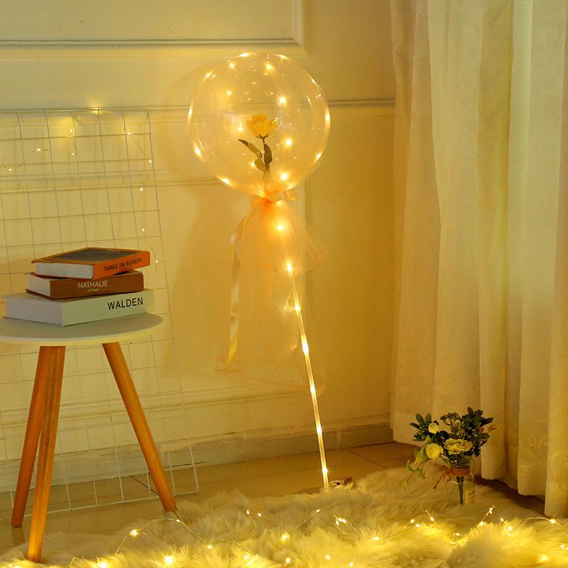 

LED Luminous Balloon Rose Bouquet Transparent Bobo Ball Rose Valentines Day Gift Birthday Party Wedding Decoration, A3