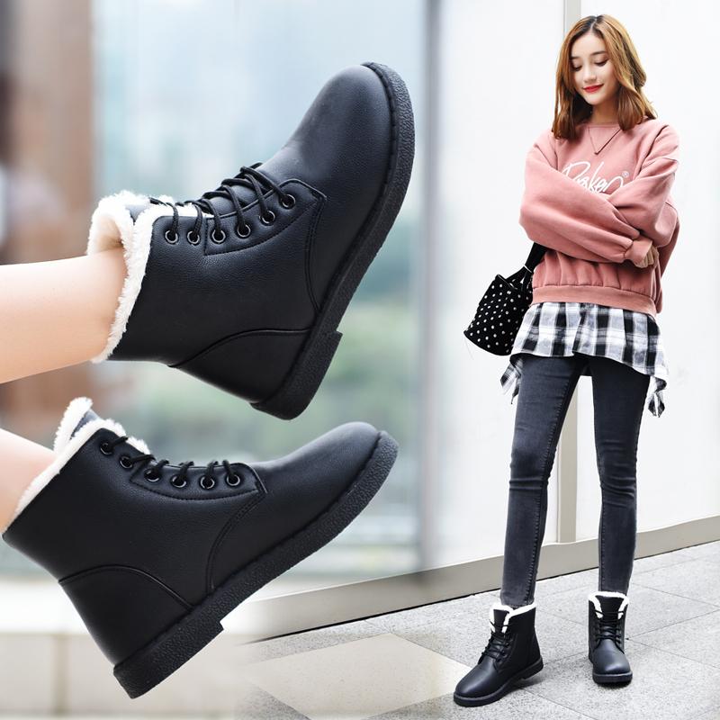 

2020 Winter new student snowfield boots waterproof boots with velvet women's shoes short tube cotton, Black