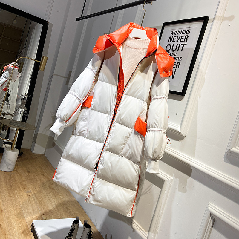 

2021 New Fashion on the Knee Down Female Luxury Light Contrast Thick Winter Warm Jacket M786 AM03, Beige