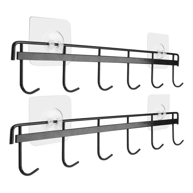 

Adhesive Wall Hooks Rack Kitchen Rail, Space Saving Wall Hanger No Drilling MoUnted Accessory Hanger Pack Of 2