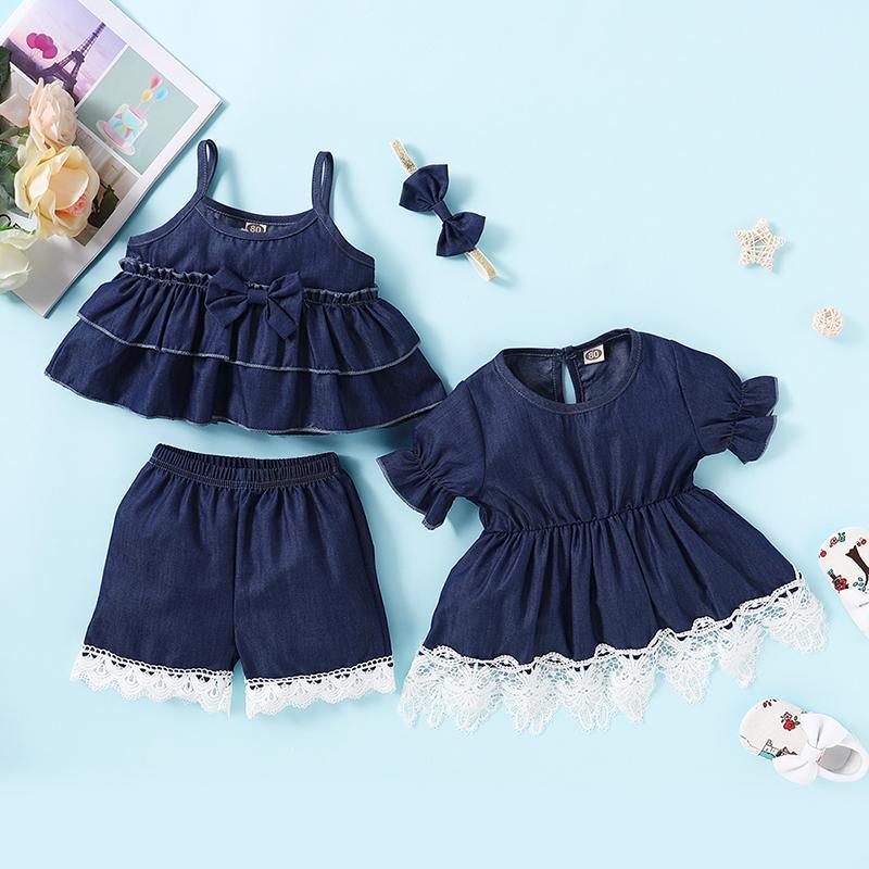 

Summer Baby Girl Solid Clothing Set Sisters Clothes Kids Short Sleeve Dress Set Children Casual Cute Wear Two styles1