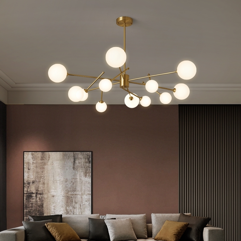 

2021 New Moderno Led Lustre Ceiling Lamp to Dining Room Golden Bronze Branch Glass Ball Decoration Lighting Fixtures ZATD