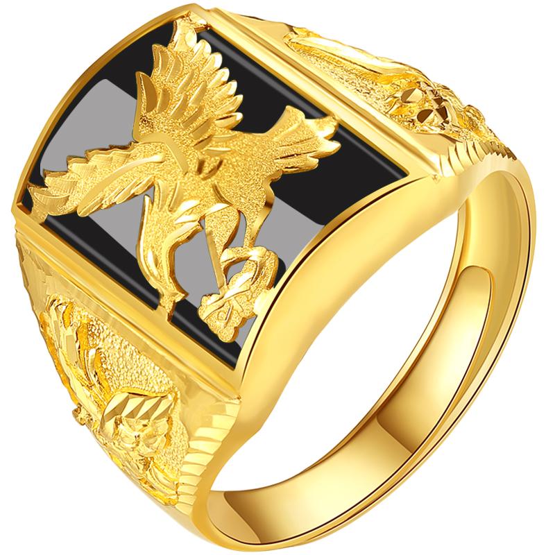 

Punk Rock Eagle Men 's Ring Black Stone Gold Color Resizable To 7-11 Finger Jewelry Never Fade