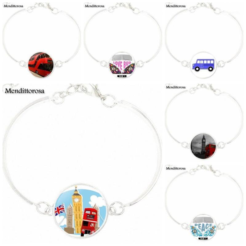 

Old London Montage Red Double Decker Bus Silver Color Jewelry With Glass Cabochon Bracelet Bangle For Women Christmas Gift1