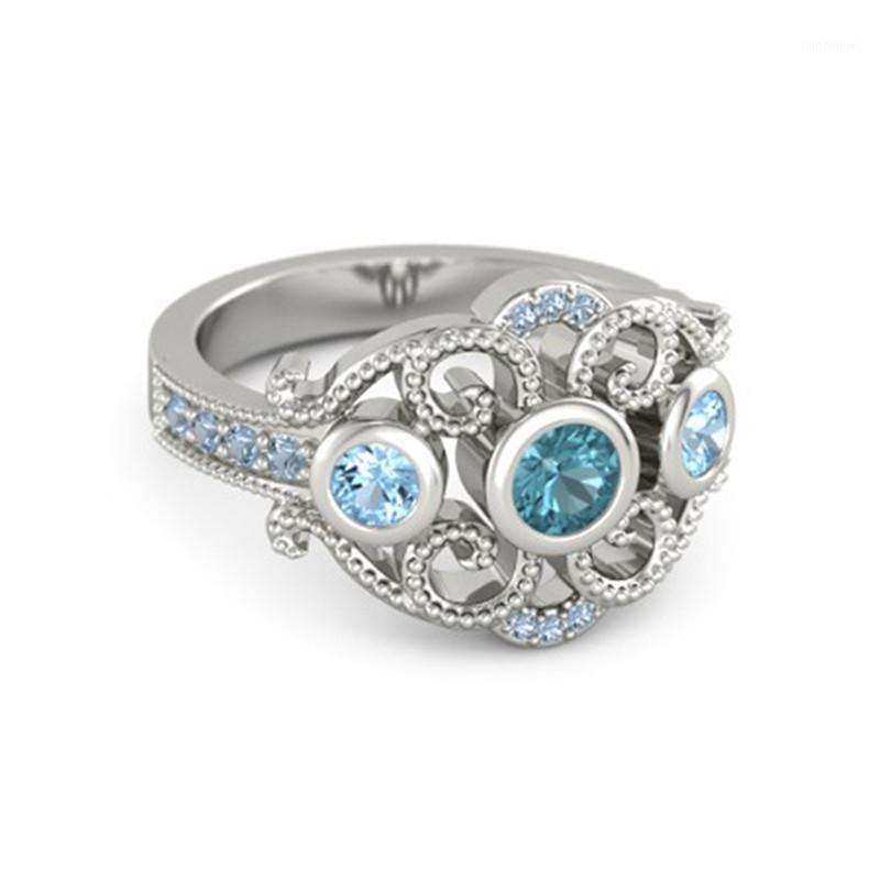 

FDLK Elegant Ladies Fashion Zinc Alloy Ring Round Blue Crystal Inlaid Bridal Wedding Jewelry1