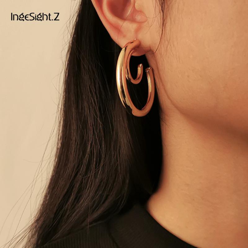 

IngeSight.Z Punk Gold Color Geometric Twisted Curved Hoop Earrings Vintage Double Layered Geometric Loop Earrings Women Jewelry