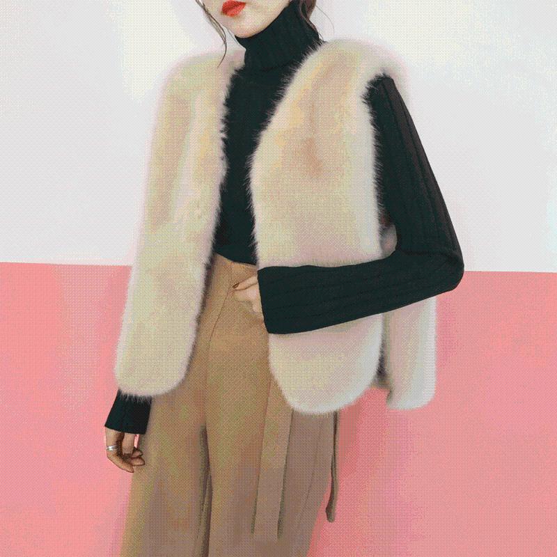 

Fur vest female short design 2020 fur fashion all-match outerwear female Artificial Pink 4 colors Short Crop top women's, Beige