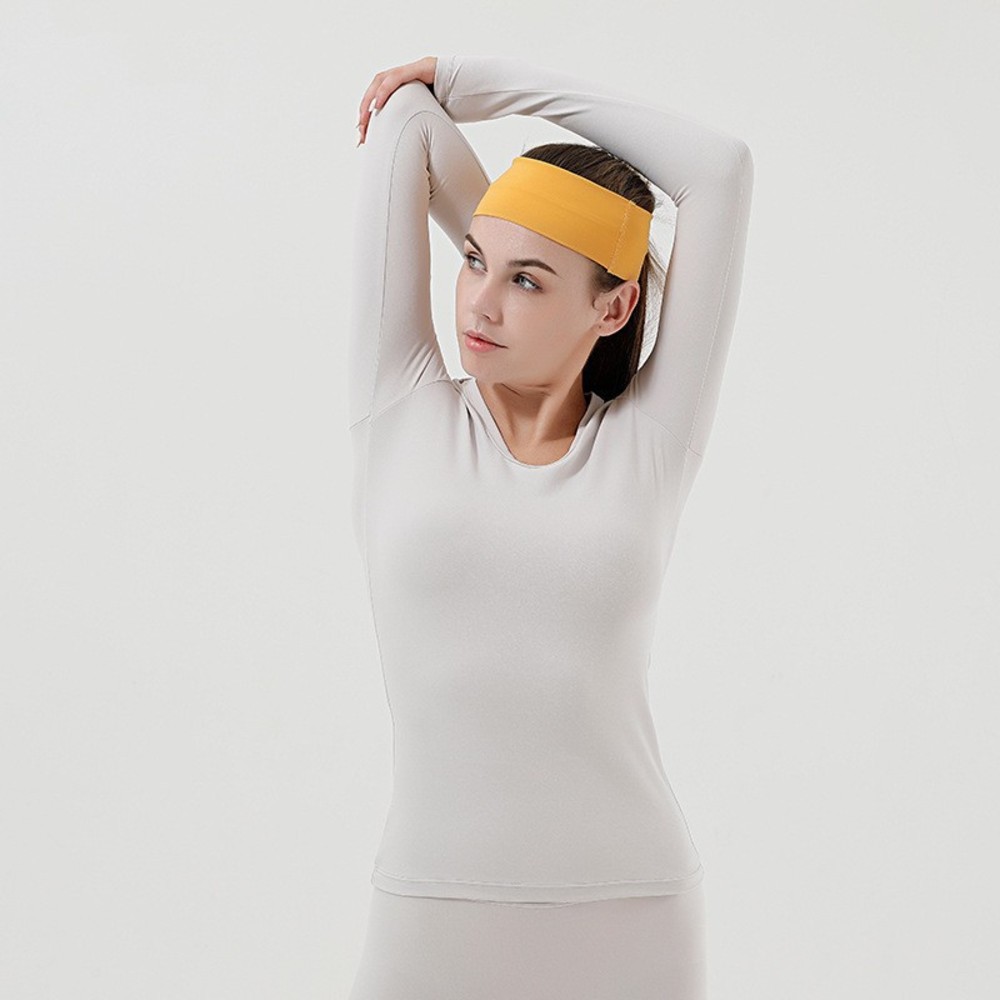 

Lulu seamless solid color thin Yoga versatile basic base shirt nude long sleeve T-shirt, Gray