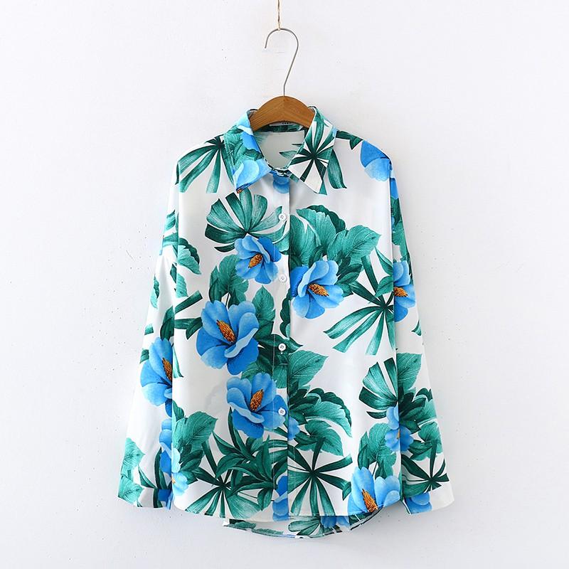 

Vintage Long Sleeve Casual Ladies Blouse Summer Women Floral Blouses Loose Turn Down Collar Shirt Tops