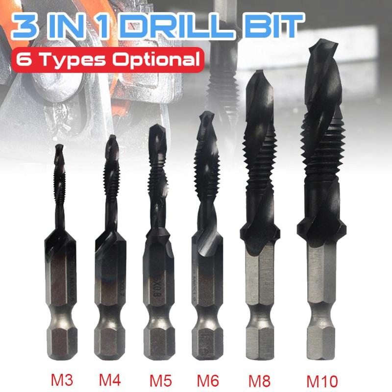 

JGZUI M3-M10 Screw Tap Drill Bits HSS Taps Woodworking Metric Combination Bit High Speed Steel Titanium 1/4" IN Quick Change Hex