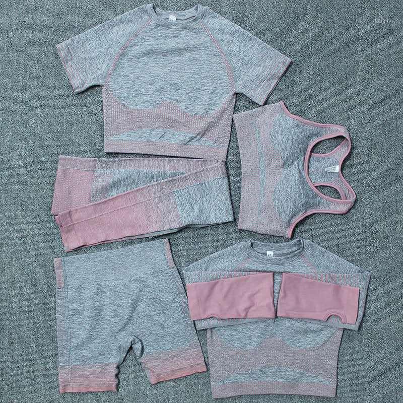 

5PCS Yoga Set Women sport clothing Crop top+Seamless Workout Yoga Leggings & shorts Jogging outfits Fitness suits GYM1