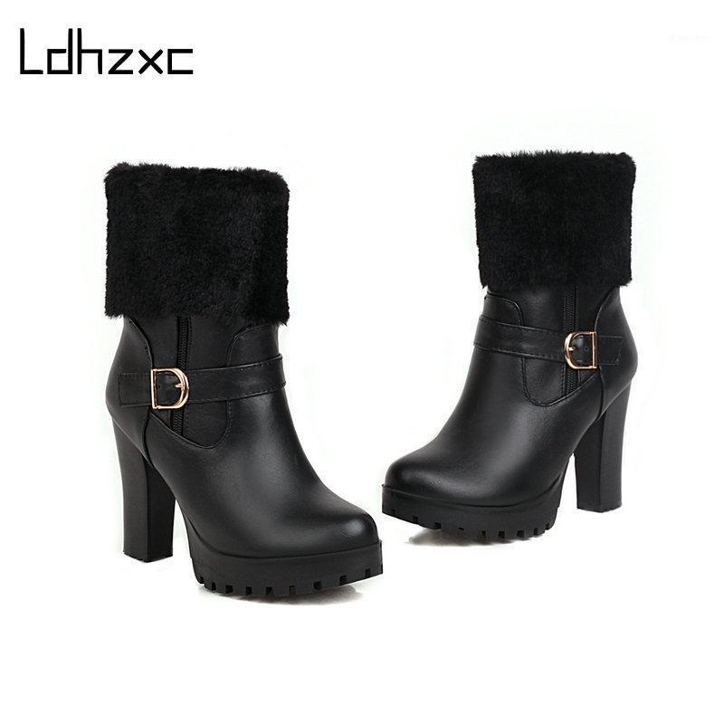 

LDHZXC Women Ankle Boots High Heels Female Motorcycle Boots Lacing Round Toe Rubber Sole Platform Heel Ladies Party1, Beige