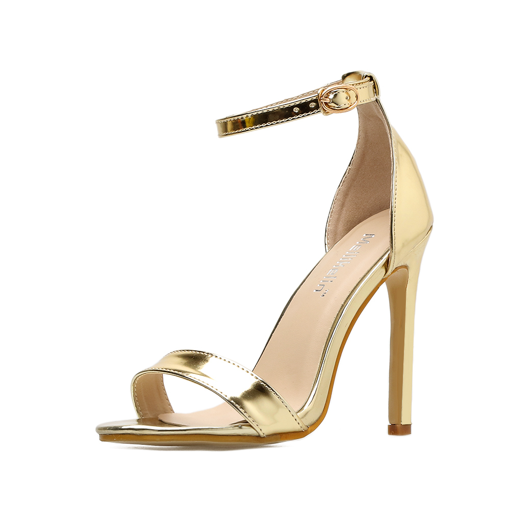 

2020 Gold Sliver Summer Fashion Sandals From Women's Toe Open Foot High Heels with Stripes on Leather Twister Fine Female Sexy Shoes Xnwh, The picture