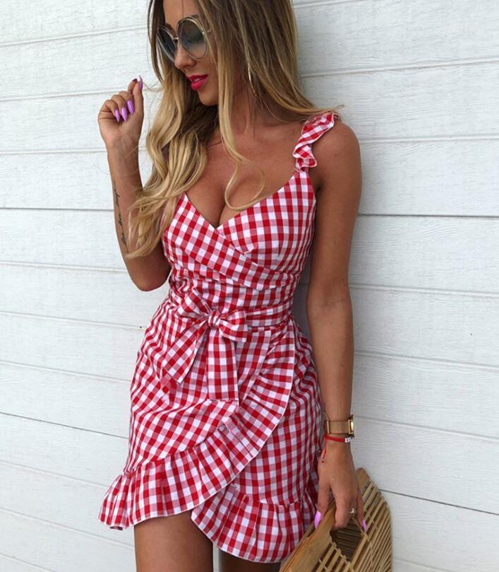 

Women' Plaid Ruffle Off Shoulder Casual Short Dress Lady Holiday Elegant Summer Dress Sexy Beach Party vestidos de verano1, Blue