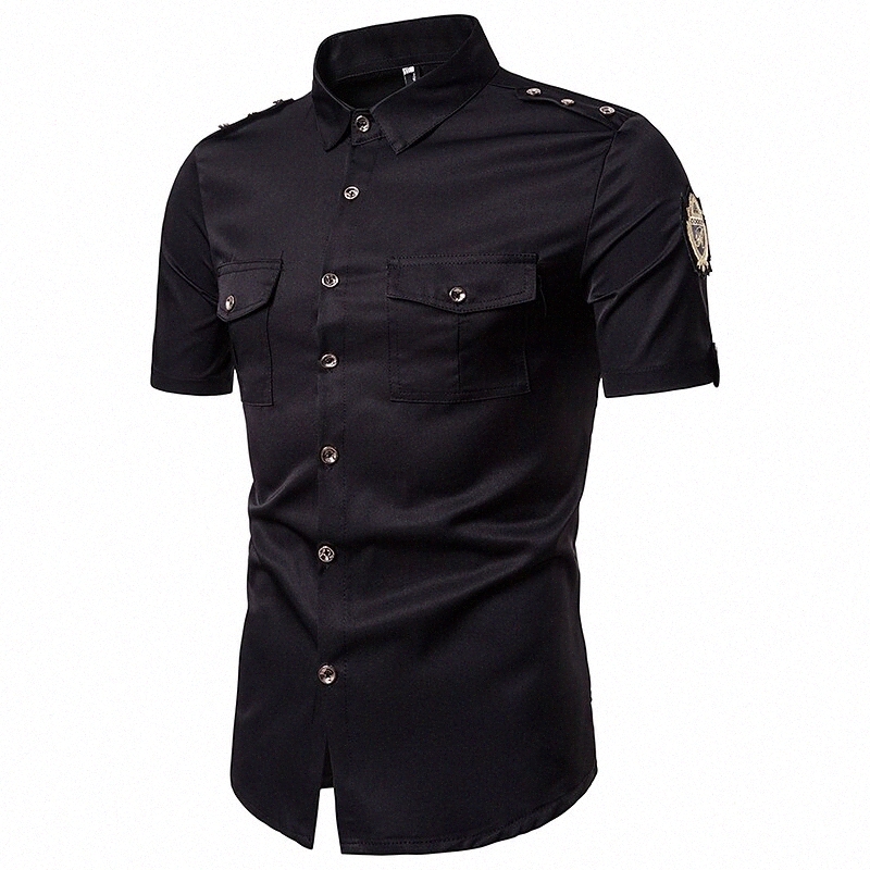 Chemise pour hommes Coller debout solide Collier de vacances Club de vacances à manches courtes Tops Basic Streetwear Blanc noir rouge W3WU #