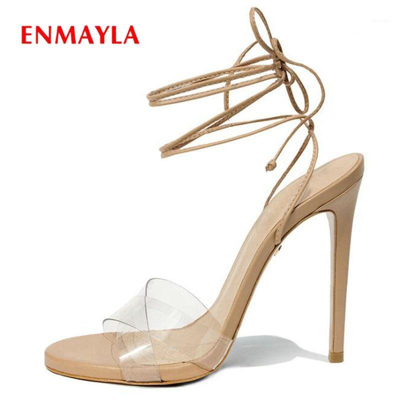 

ENMAYLA Cross-Strap Plastic Woman Shoes Plastic 2020 Sexy Women Sandals Lace-Up Fashion Ankle Strap Super High Heels Sandals1, Beige
