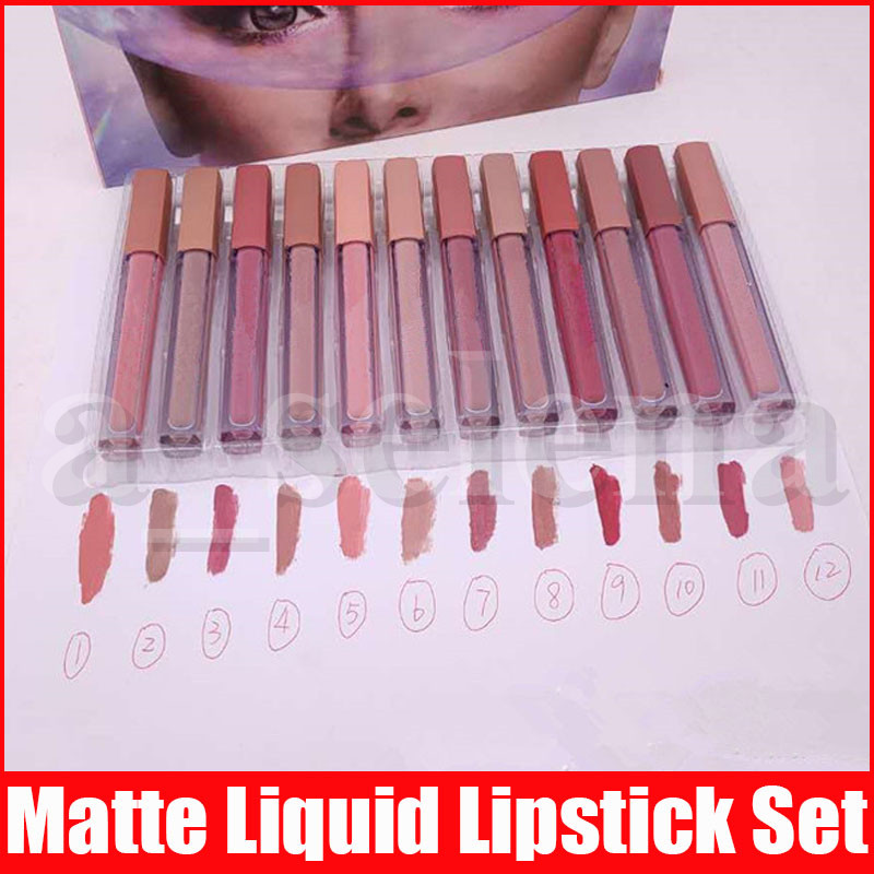 

New Beauty Lips Makeup Liquid Lipstick 12pcs/set Lipgloss Lip Gloss Matte Long Lasting Liquid Lip Stick, Mixed color
