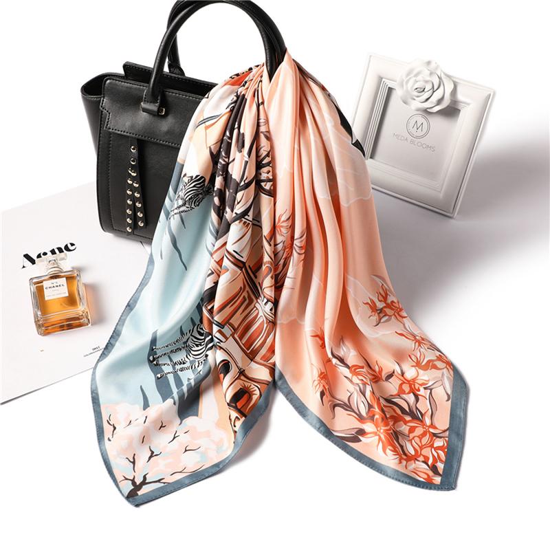

2020 New Summer Square Scarf Silk Feeling Hair Flora Luxury Scarfs for Women Office Neckerchief Hijab Bag Foulard Headband