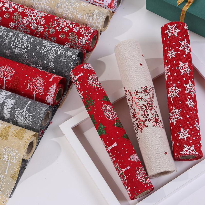 

Merry Christmas Red Snowflake Snowman Long Table Runner Cloth Party Dinner Non-slip Table Runner Cotton Linen Home Decor 270CM