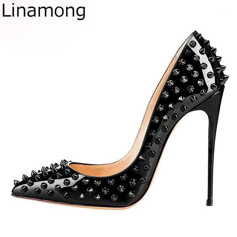 

Spring Celebrity Women Full Spike Rivets Studs Patent Leather Pointed Toe Pumps Stilettos Party High Heels Sexy Night Club Shoes1, 10 cm