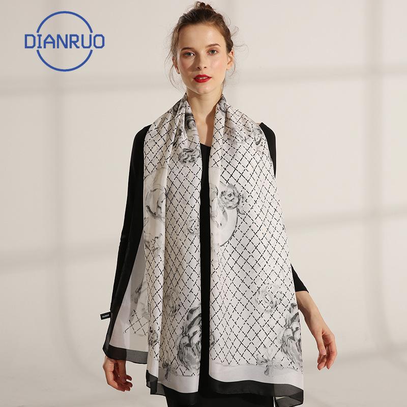 

DIANRUO Simple Pastoral Style Women Thin Chiffon Printed Silk Scarf Summer Sunscreen Printed Beach Stoles Muslim Hijab R527