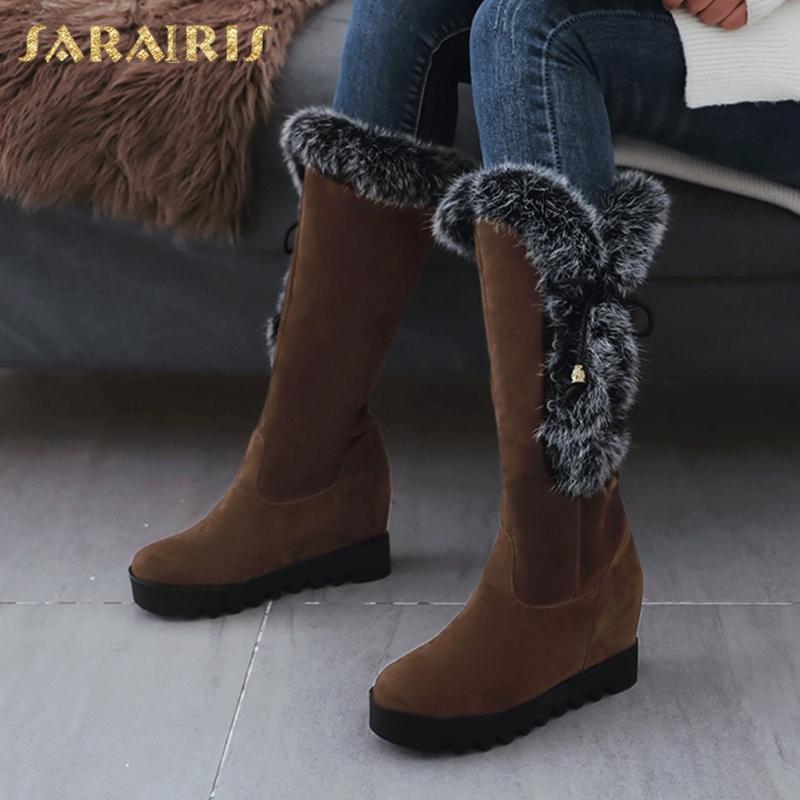

Sarairis 2021 Hot Sale Big Size 43 Warm Winter Boots Women Shoes High Heels Plush Comfy INS Hot Dropship Snow Boot Ladies, Black