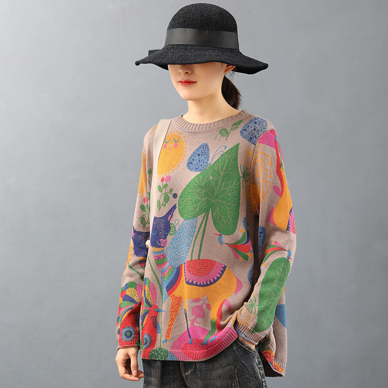 

Spring Fashion Designer Ladies Mesh Womens Printed Vintage Pullovers Plus Size Jumper Mujer M5r2, Blue