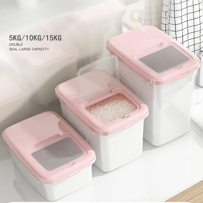 

Nordic Plastic Cereal Dispenser Storage Box Kitchen Rice Grain Container Organizer Grain Storage Container Jars