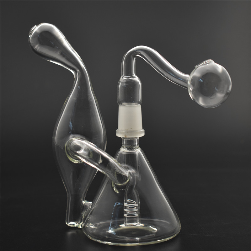 

Mini Glass Recycler Bong Vortex Water Pipe Glass ash catcher hookah Cyclone Oil Rigs Heady Dab Rig With 14mm glass oil burner pipe