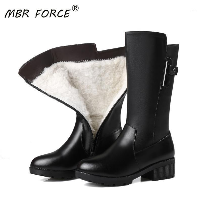 

MBR FORCE Wool Snow Boot Women Warm Plush Fashion Knee Boots Fashion Platform for Women Genuine Leather Winter Boots black1, Black wool
