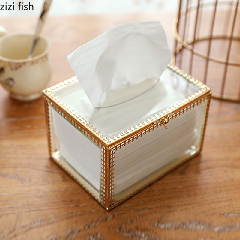 

Transparent Glass Tissue Box European Style Restaurant Removable Paper Towel Storage Box Home Decoration Tissue