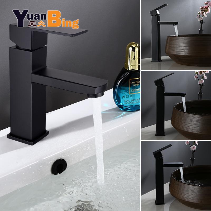 

304 Stainless Steel Bathroom Faucet Black Basin Faucet Cold And Hot Water Mixer Sink Handle Deck Mounted Tall/Short Tap
