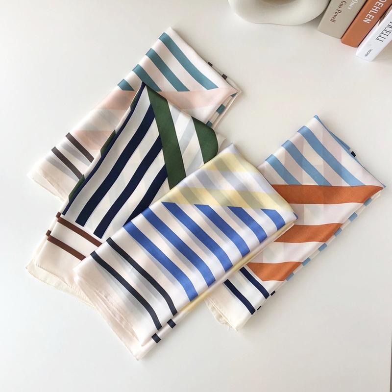 

Dolphin Women Small Square Scarf 70x70cm Blue Orange Stripe Pattern Chiffon Silk Hair Tie Headbands Bandana Bag Neck Hijabs