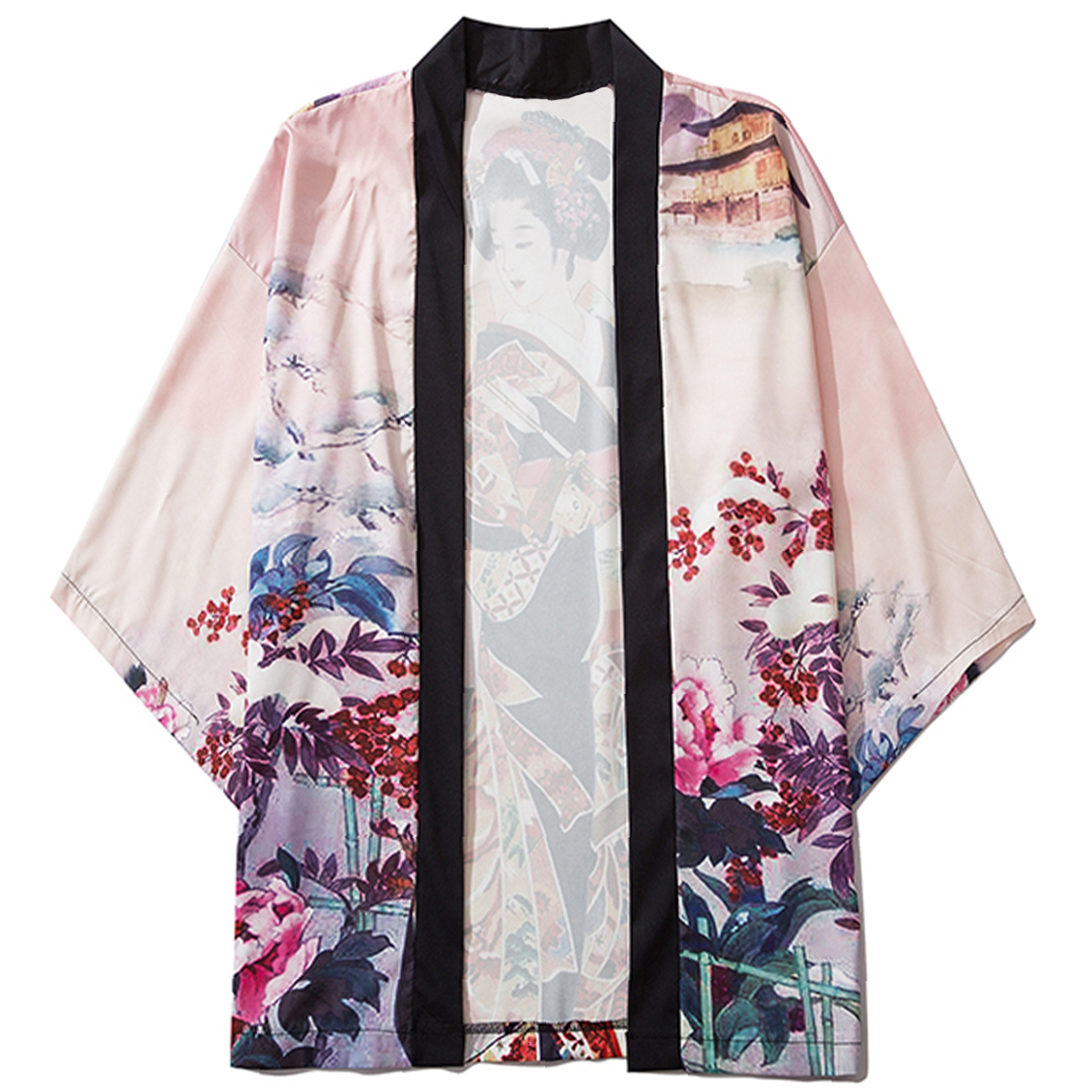 

2021 New Aelfric Eden Summer Japanese Jackets Hip Hop Ancient Geisha Print Streetwear Front Open Coat Harajuku Loose Kimono 3gud, White