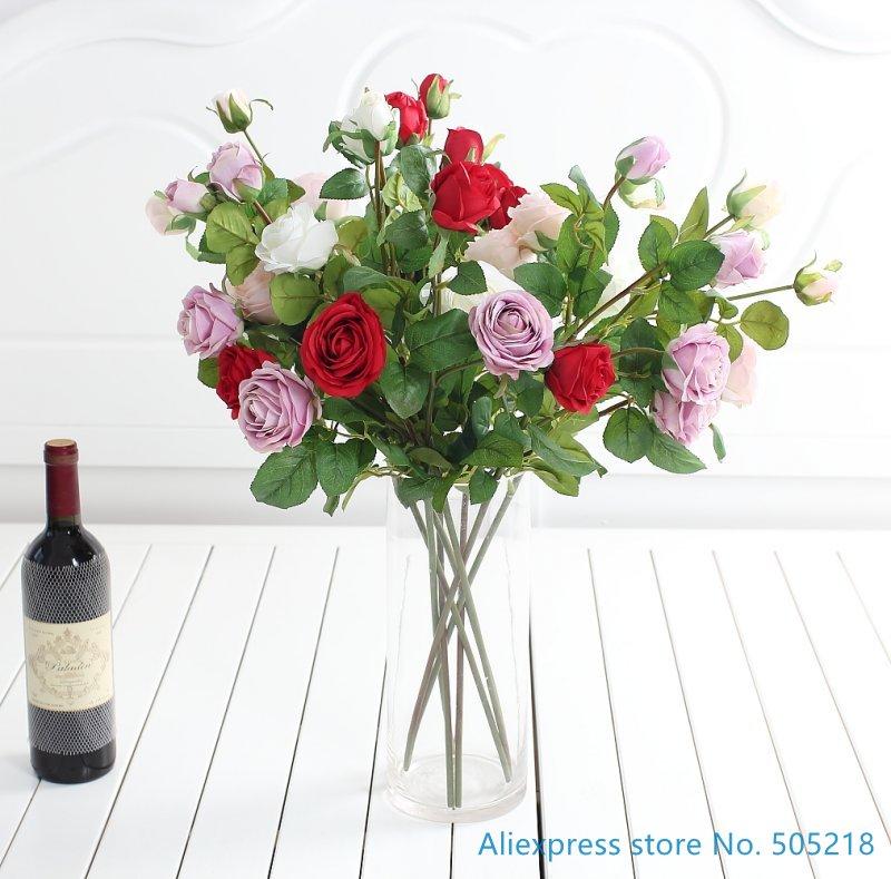 

1 PCS Beautiful Fake Artificial Flower Silk Rose Wedding Bouquet Home Decoration Gift 4 Colors Available F432, Red