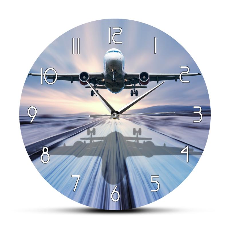 

Landing of The Passenger Plane Modern Wall Clock Aviation Wall Art Decor Silent Movement Borderless Clock Aircraft Gift