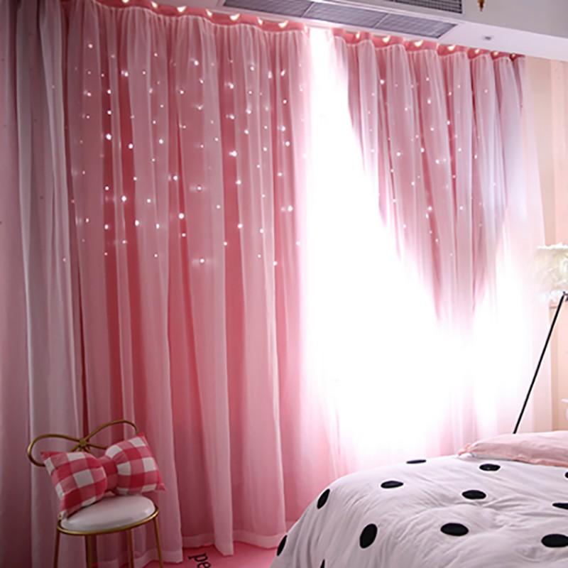 

100x200CM Romantic Rainbow Color Sheer Curtain Girl Kids Bedroom Full Blackout Window Drapes Hollow Star Curtain Home Decor