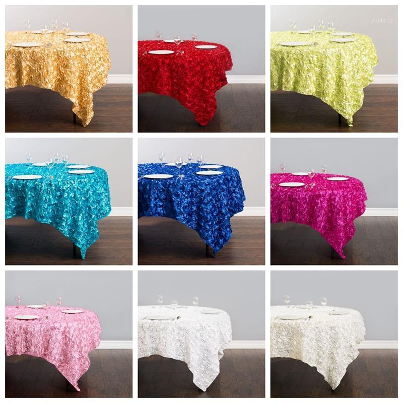 

Nice Looking Satin Rose Square Overlay Tablecloth Banquet Wedding Table Cloth For Event Party Christmas Dining Decoration1, White