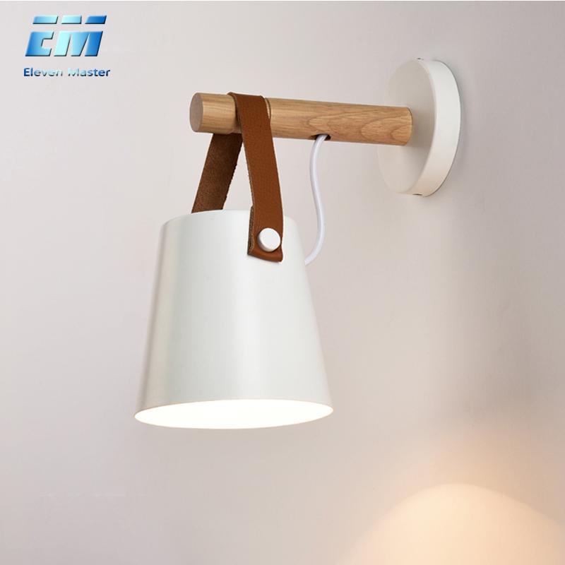 

LED Wall Light Wood Wall Lamps Modern Nordic Style Bed Bedside Light E27 85-265V White & Black Lampshade Home Decor ZBD0016