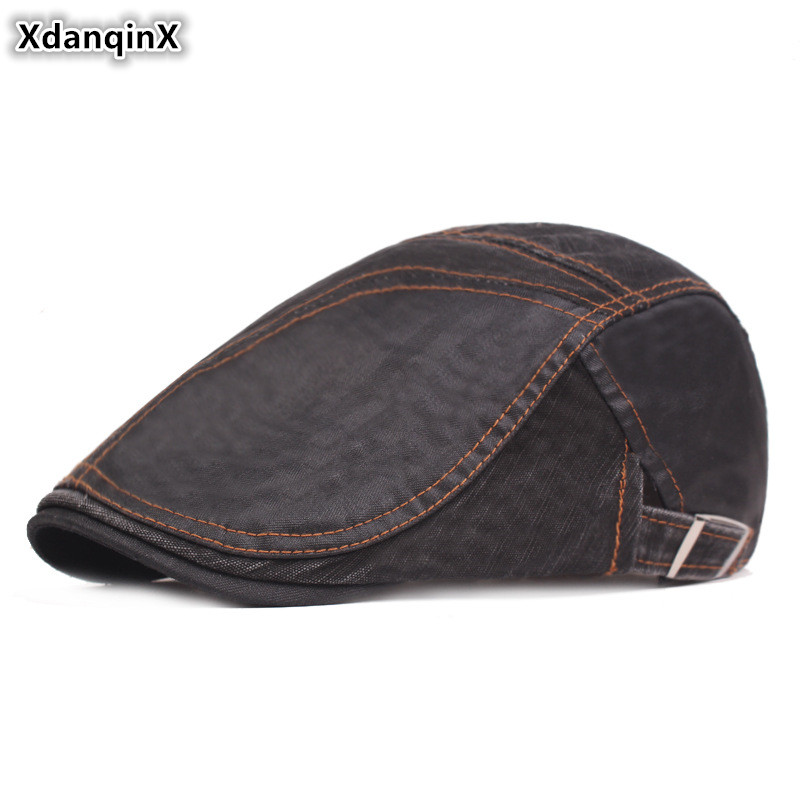

XdanqinX 2020 New Adult Men's 100% Cotton Berets Adjustable Size Men Brands Cap British Retro Cloth Beret Vintage Tongue Caps, Color-3