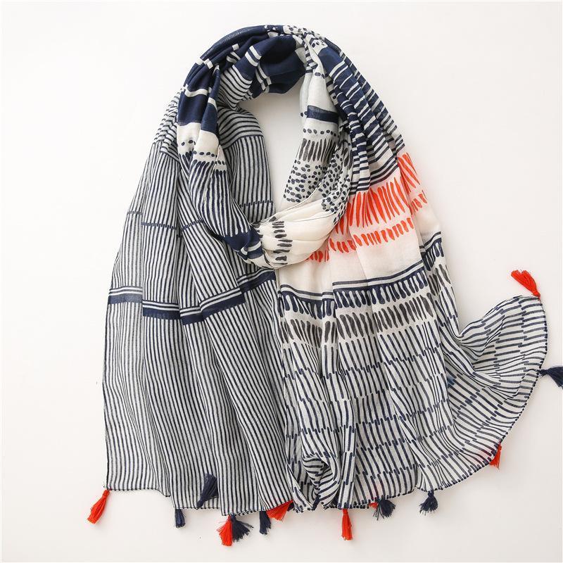 

2020 New Geometry Print Tassel Scarf Shawls Long Women Soft Stripe Scarves Wrap Hijab Free Shipping1