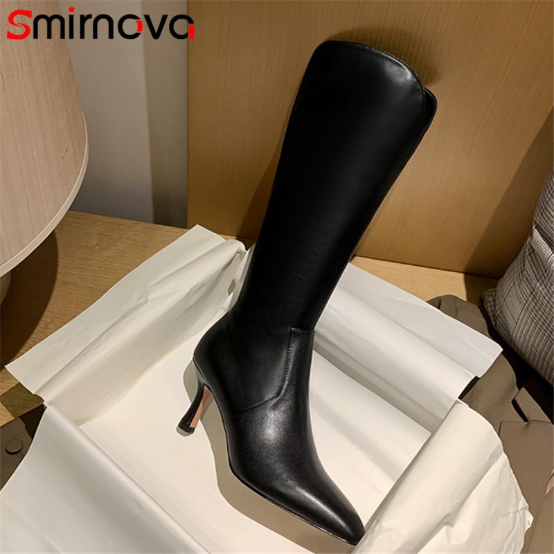 

Smirnova 2021 Newest Sexy Party Wedding Shoes Women High Heel Boots Top Quality Zip Genuine Leather Knee High Boots Women, Beige not fur