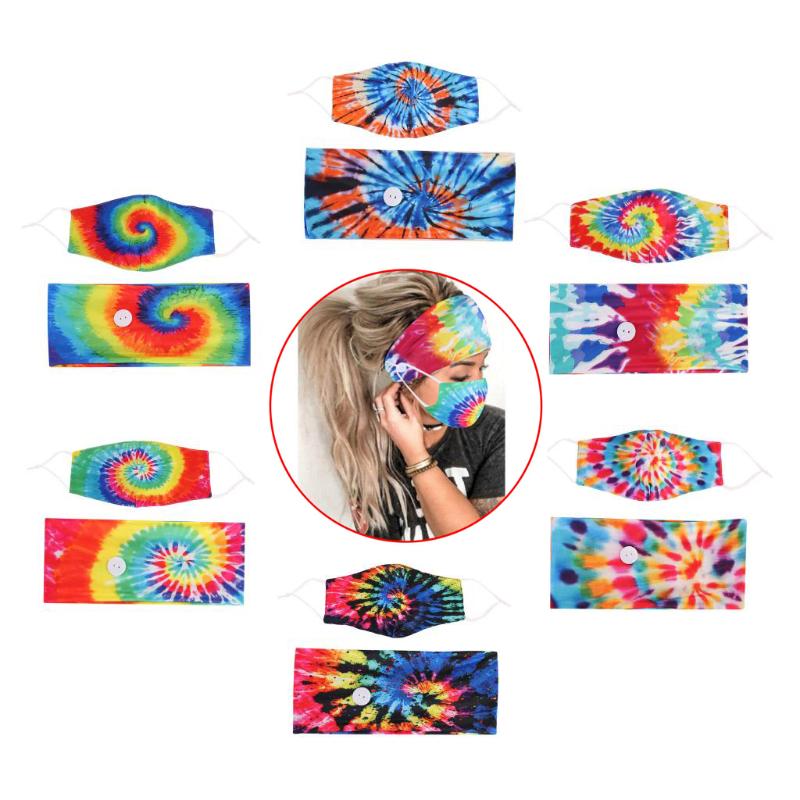

Fashion Tie-dye Headband Face Mask with Buttons Hairband for Yoga Sports Outdoor