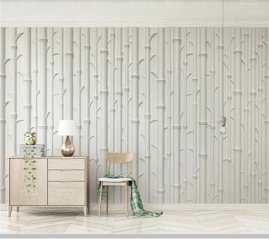 

Papel de parede White embossed bamboo modern 3d stereo wallpaper mural,living room bedroom bathroom wall papers home decor1, Embossed wallpaper