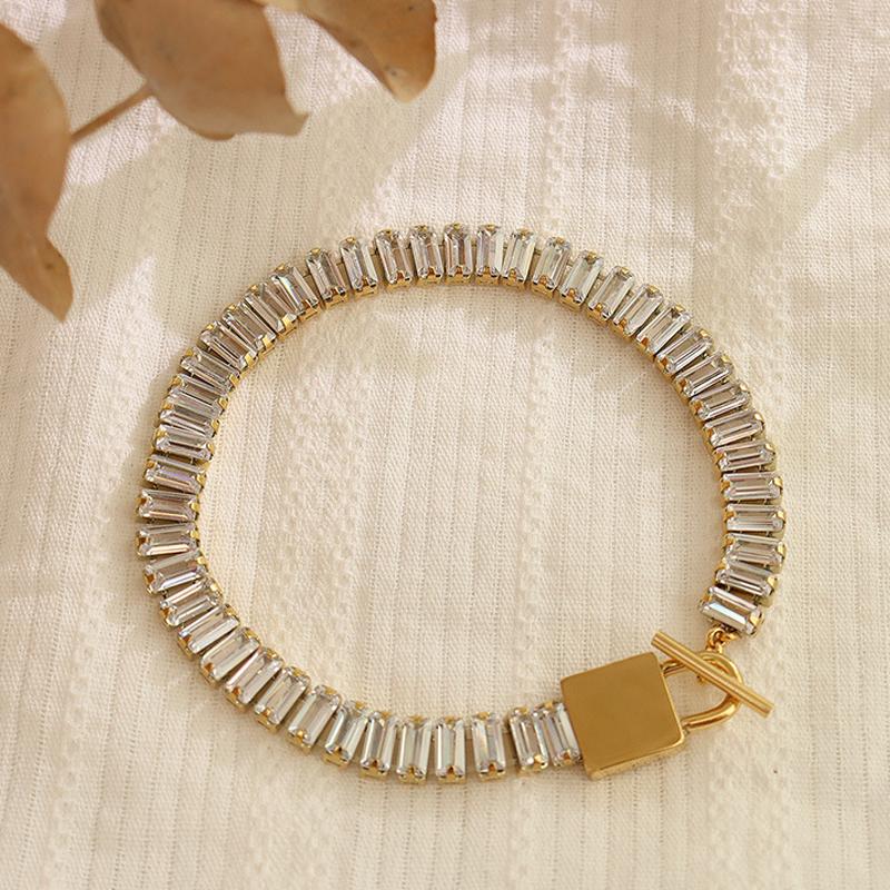 

Link, Chain Fashion Selling Crystal Zircon Stainless Steel Bracelets Gifts For Women Wedding Party Jewelry Bracelet Femme Wholesale, Black