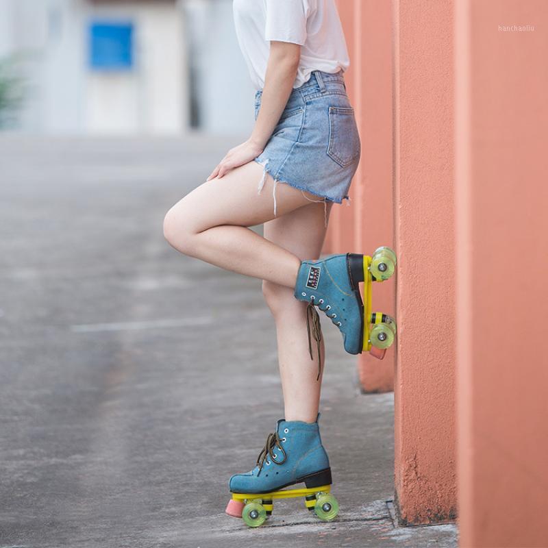

Rubber Roller Skates Double Line Skates Women Men Adult Roller Blades Two Line Skate Shoes Patines With Pu 4 Wheels Patins1, Yellow pu