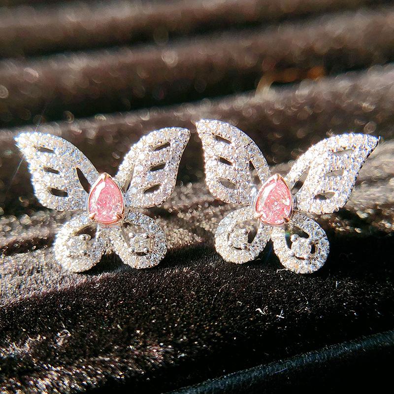 

Stud Butterfly Earrings Luxury Shiny Cubic Zircon Fashion S925 Jewelry For Elegant Women Wedding Party Birthday Gif, Golden;silver