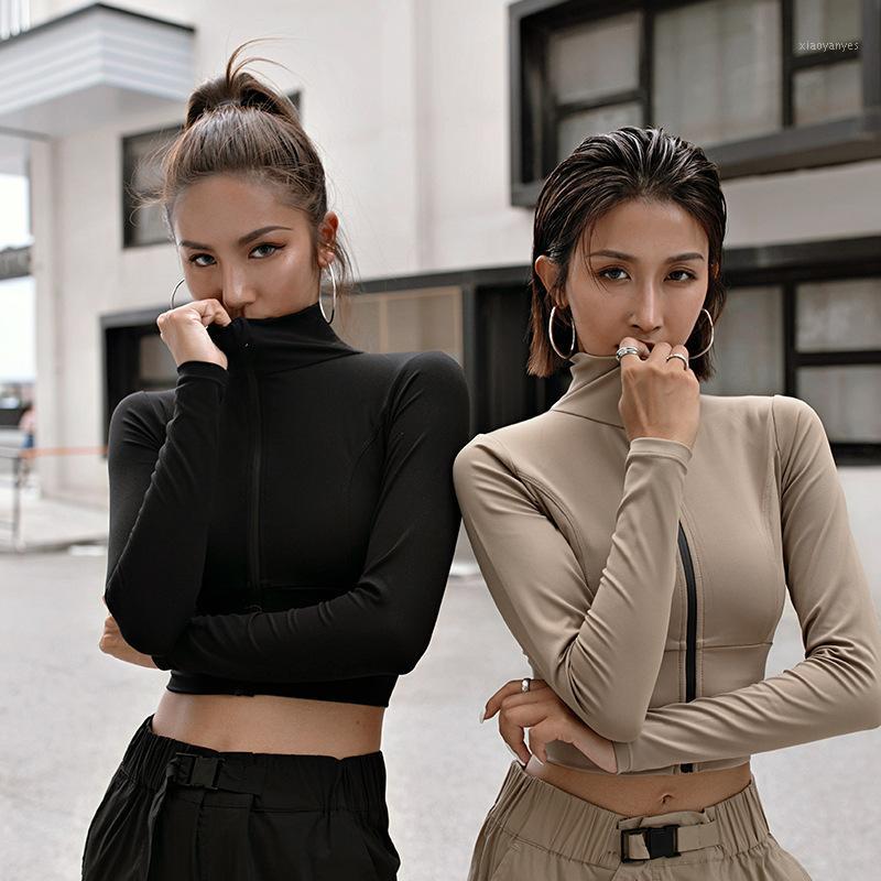 

Women Fitness Running Jacket Long Sleeve Training Zipper Sports Shirt Quick Dry Jogging Crop Top Sportswear Workout Clothes1, Black