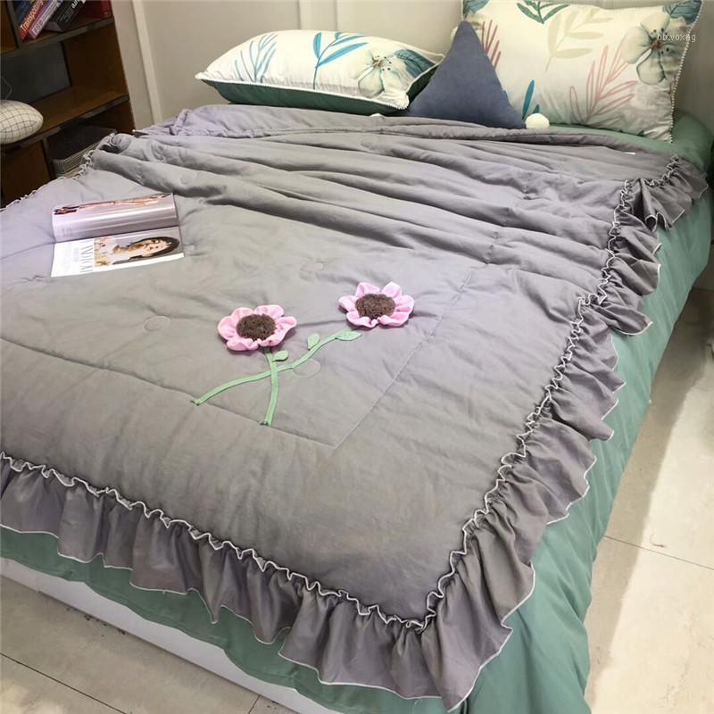 

Summer Pink Thin Quilt Pure Cotton Three-dimensional Flowers Lotus Leaf Edge Washed Cotton Air-conditioning Quilt Princess Style1