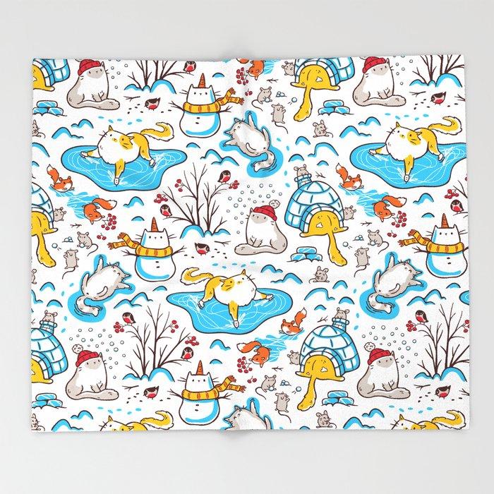 

Winter Cats Throw Blanket Portable Soft Picnic Blanket Warm Sofa Bed Sheets Flannel for Bed